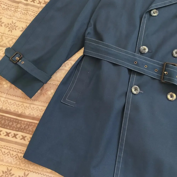 London Fog Navy Blue Trench Coat Utility Jacket Belted Size 14 Double Breasted - Picture 5 of 9